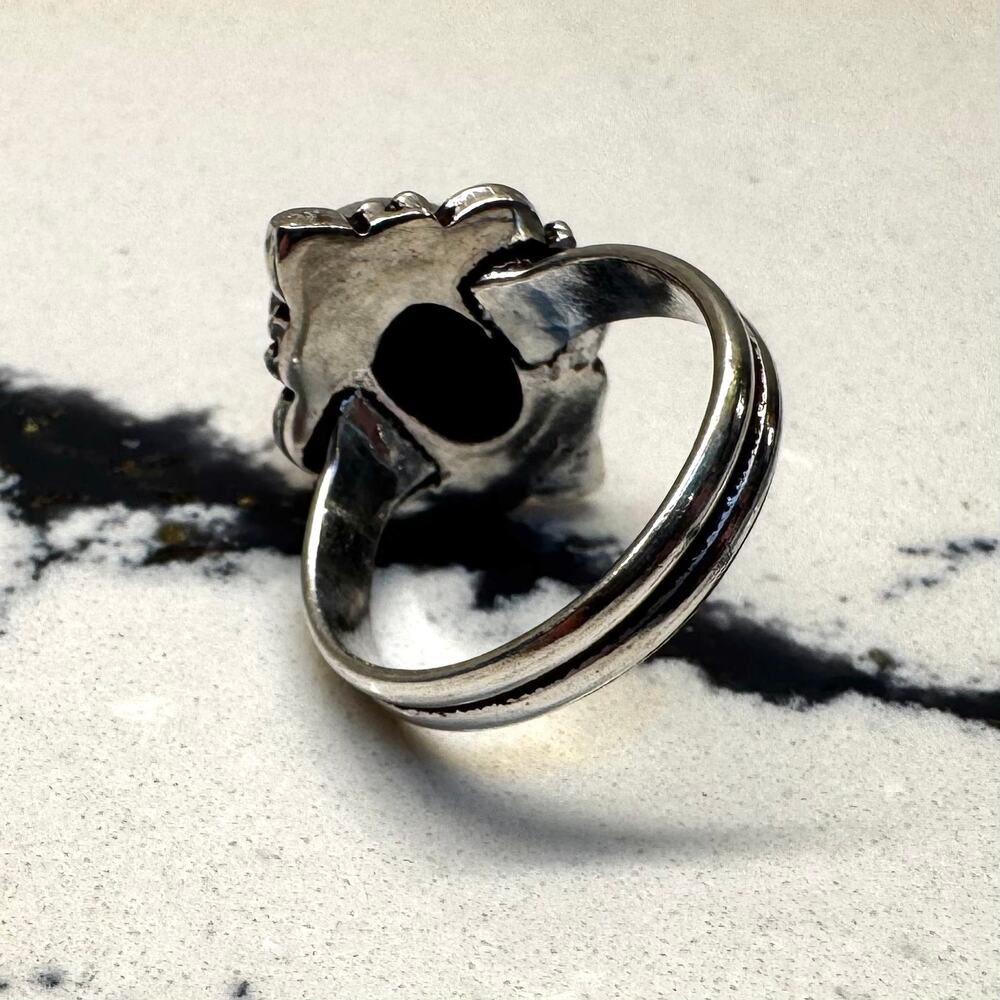 Black Oval Cabochon Silver Tone Statement Ring Size 8.5 Boho Southwestern - Picture 4 of 8